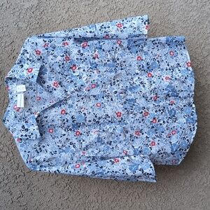 Alfred Dunner ButtonUp Blue Floral Blouse ¾ Sleeves Embroidered Cotton Sz18W EUC